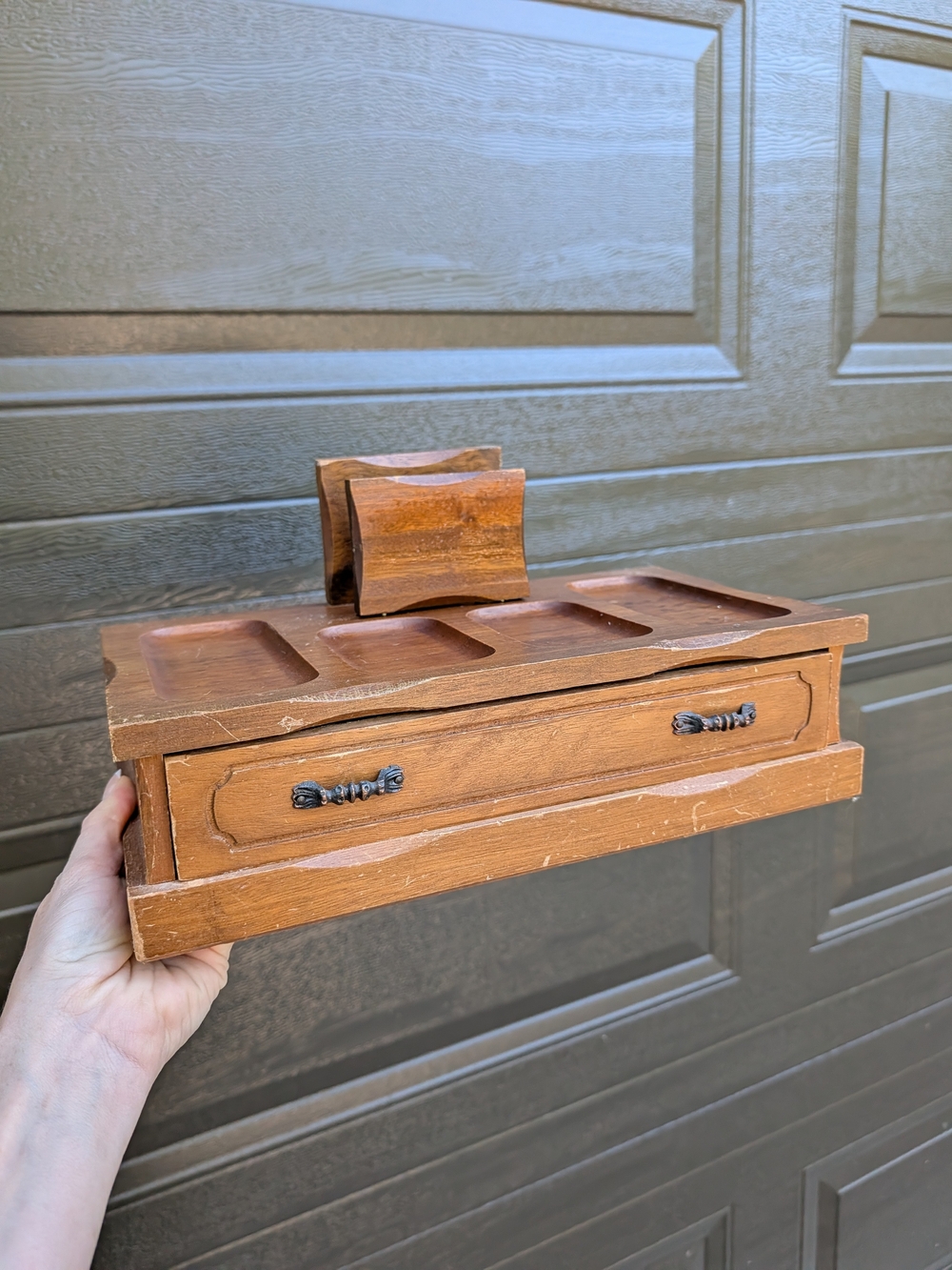Wooden Desk Organizer with Drawer - Brown Jewelry Box